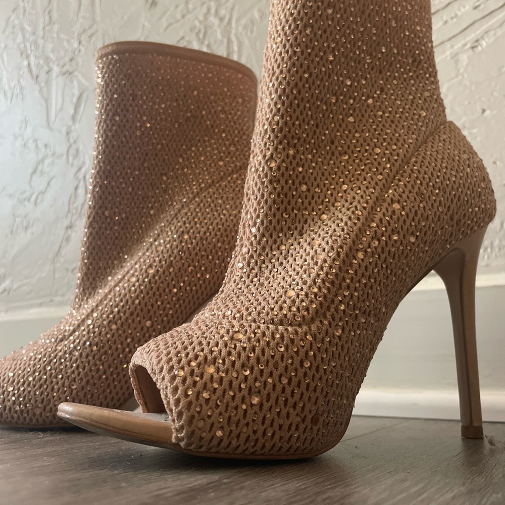 Aldo Sparkling Tan Peep-Toe Heeled Boots